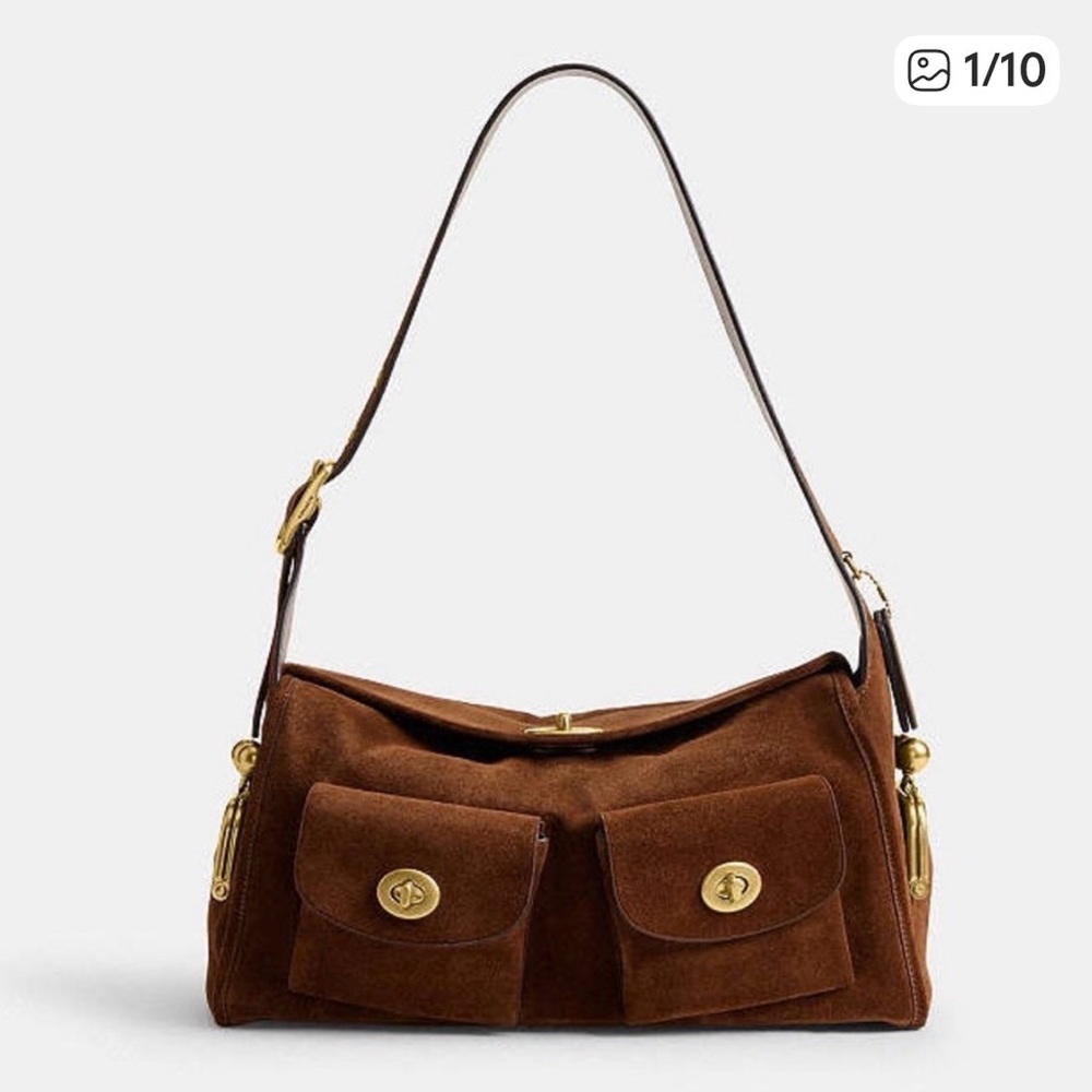 NWT Viral Coach  Haversack Brown Suede Shoulder Bag with Front Pockets